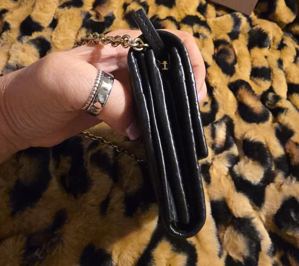 Gucci Black Embossed Leather Chain Wallet with Gold Plaque